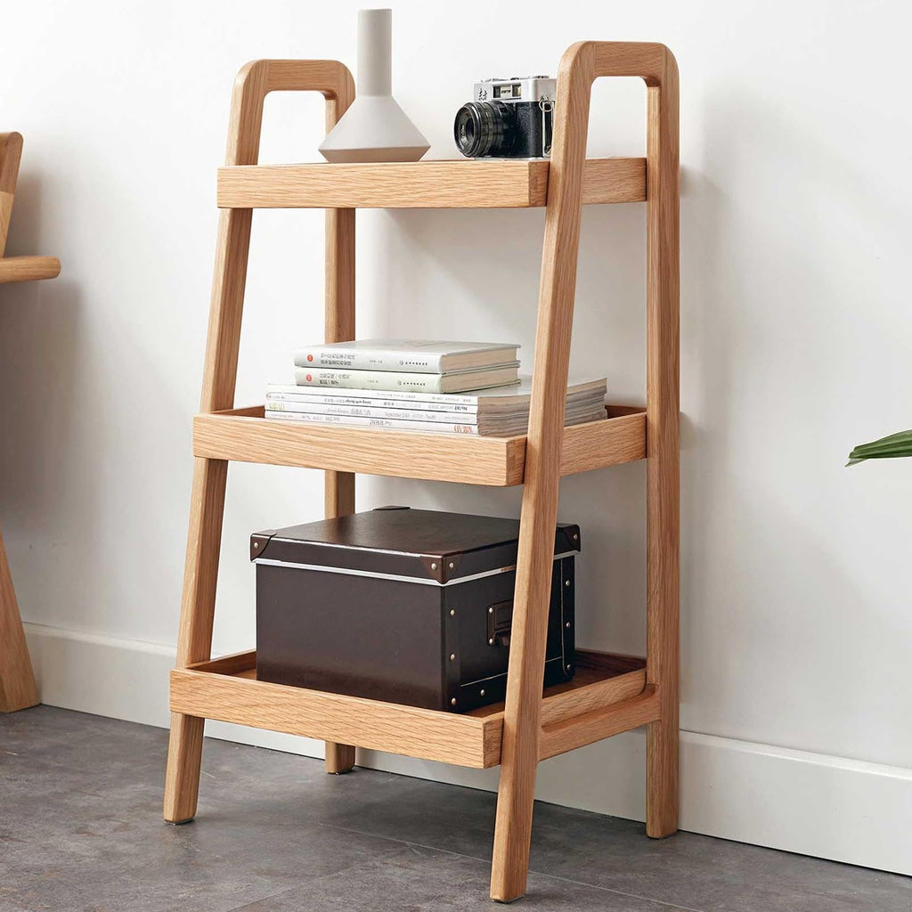 HRVEOCEI 17.72” Small Bookshelf, 3 Tier Ladder Shelf, Wood Side Shelf for Living Room Bathroom Bedroom, Oak, Mini, Vintage, Portable, Easy Assembly, Double Stability (Walnut)