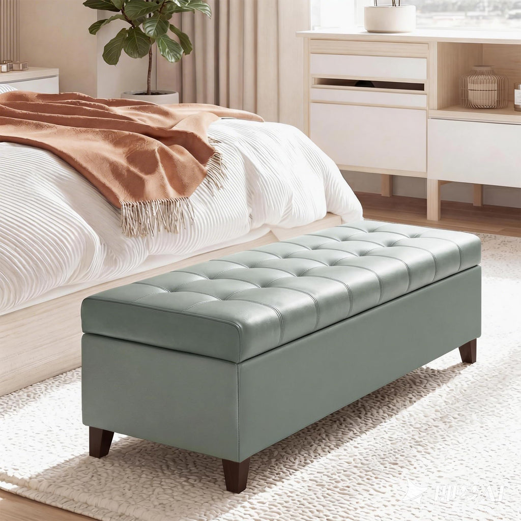 Joveco 51 Inch Storage Bench,Leather Tufted Storage Ottoman with Legs
