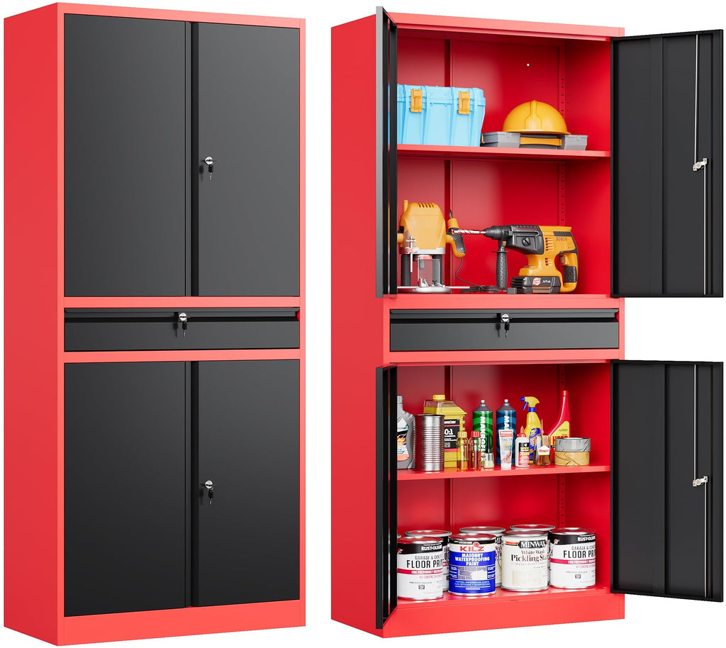 SISESOL 75" Tall Metal Storage Cabinet with Wheels,Rolling Garage Storage Cabinet with Lock,Black Metal Cabinets with Wheels and Shelves,Deep Heavy Duty Tool Locker for Garage,Home,Office,Shop
