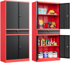 SISESOL 75" Tall Metal Storage Cabinet with Wheels,Rolling Garage Storage Cabinet with Lock,Black Metal Cabinets with Wheels and Shelves,Deep Heavy Duty Tool Locker for Garage,Home,Office,Shop