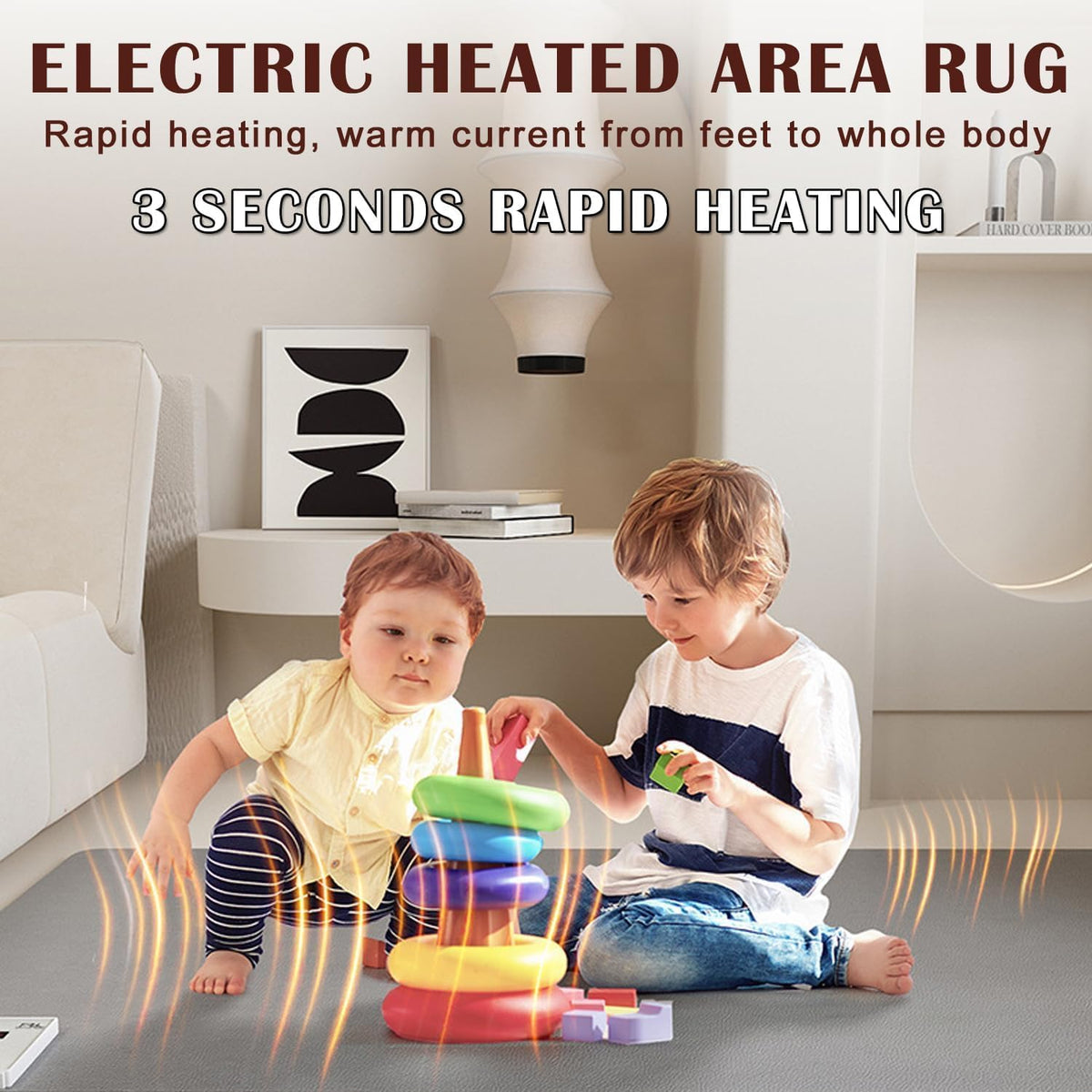 Heated Carpet - Heated Rug Under Desk, Heated Floor Mat, Electric Infrared Floor Heater, with 60 Levels Adjustable Thermostat, Waterproof, 12 Hour Timing, for Office/Home,60x150cm
