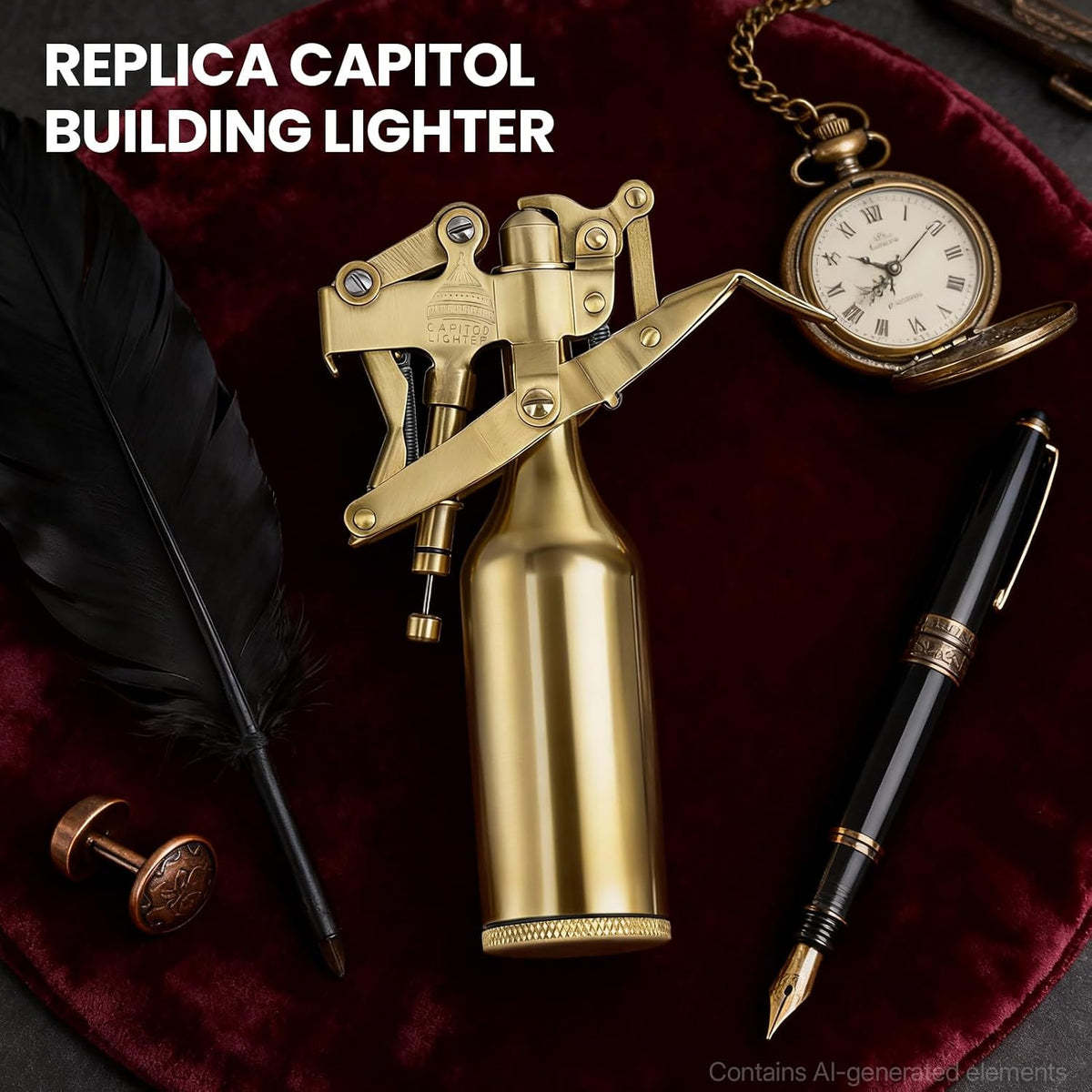 The Capitol Lighter, Vintage Trench Lighter Antique Kerosene Fluid Refillable Copper Lighters, Replica Classic Unique Table Lighters Collection Gift for Man Dad (Fuel Not Included)