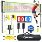 Portable Volleyball Net Set for Backyard, Adjustable Width (32/26/20FT) & Height, Anti-Sag Tension Design for Outdoor Stability, PU Volleyball with Pump, Carry Bag