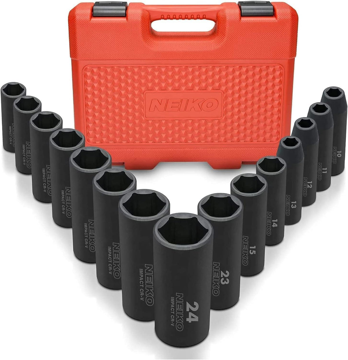 NEIKO 02448A 1/2" Drive Master Impact Socket Set, 65 Piece, Standard SAE (3/8"-1-1/4") & Metric (10-24 mm) Sizes, Deep & Shallow Kit, Includes Adapters & Ratchet Handle