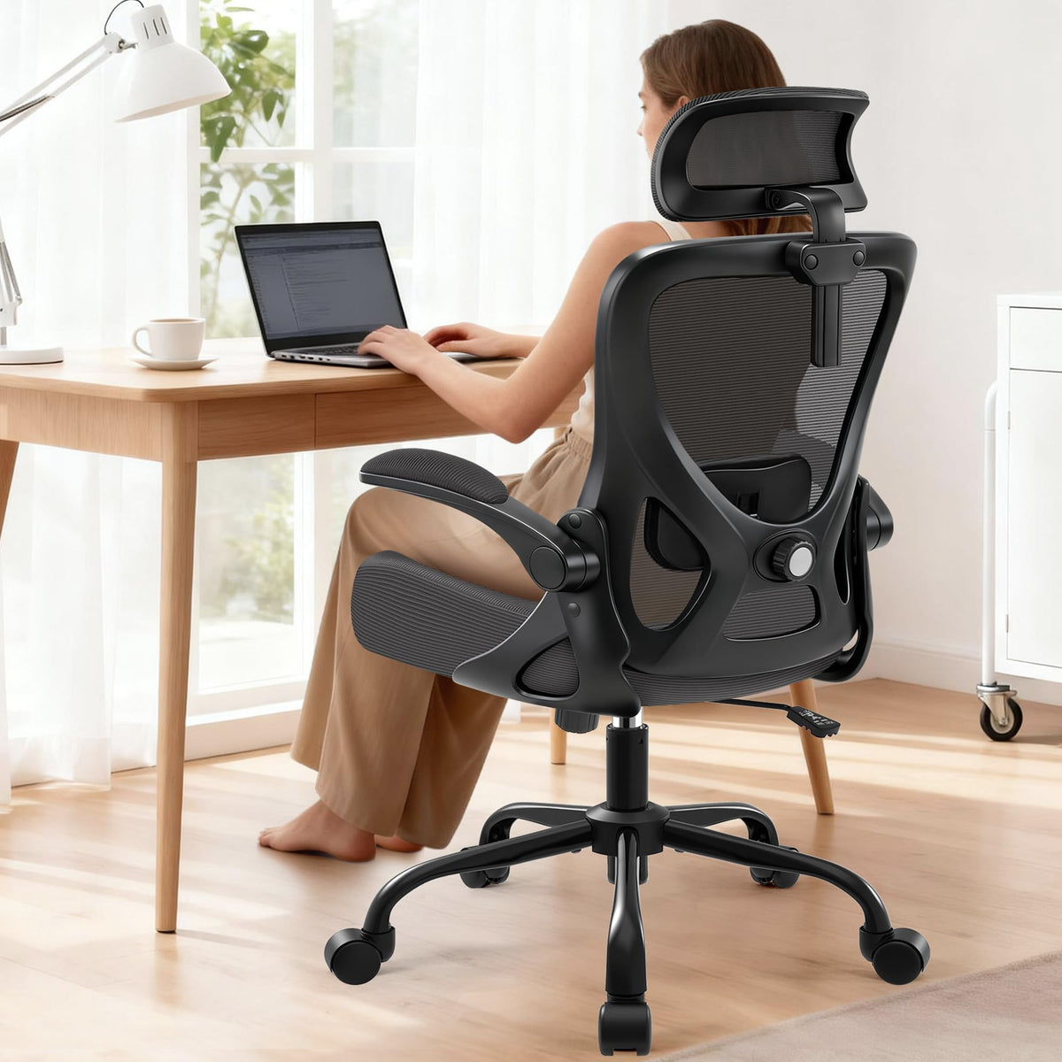 AreShark Office Chair - Ergonomic Breathable Mesh Desk Chair with Adjustable Lumbar Support and Flip-up Armrests - Executive High Back Rolling Swivel Comfortable Computer Gaming Chair for Home Office