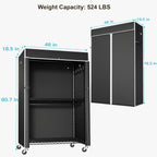 FUTASSI Black Clothing Rack with Black Cover, P1C Plus Rolling Closet