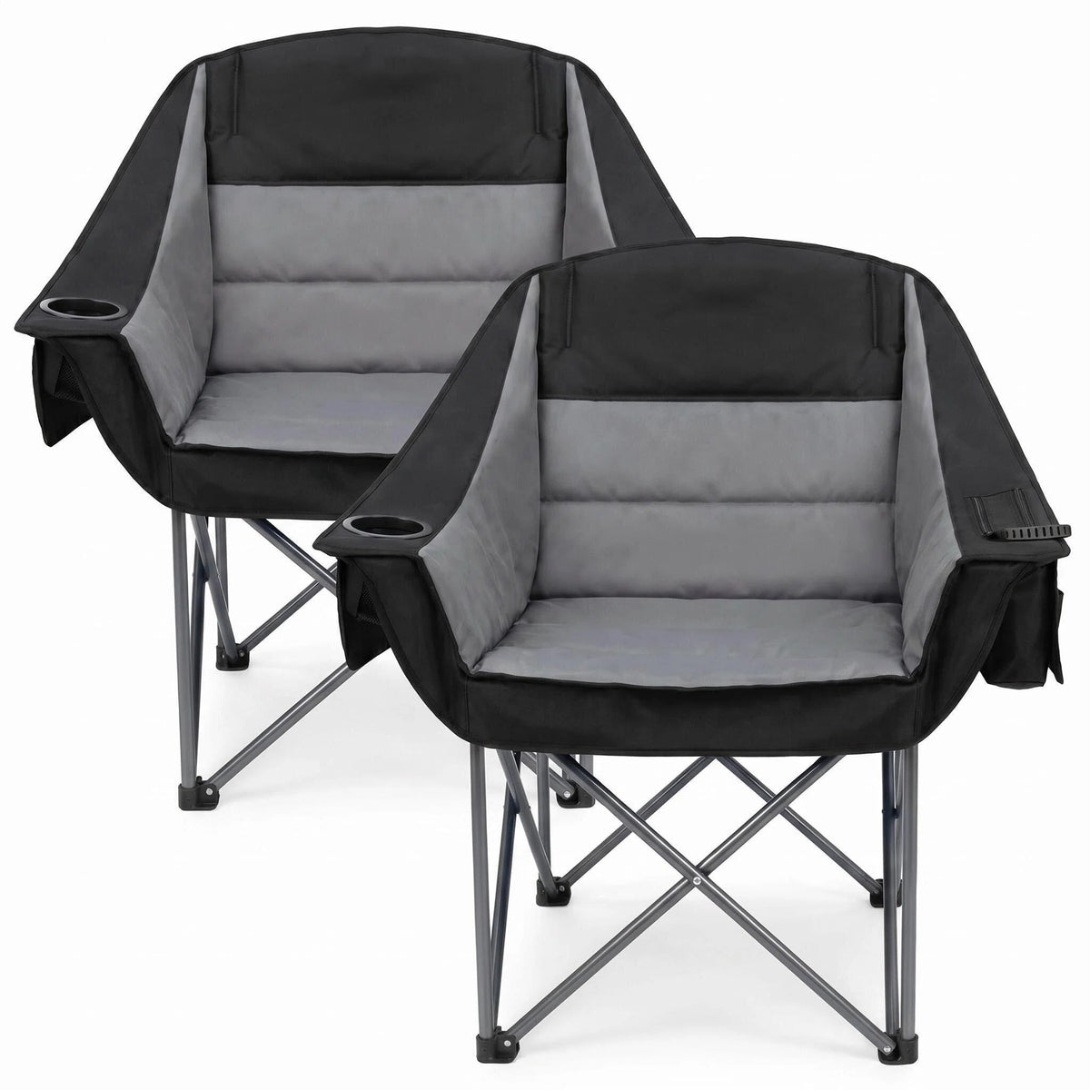2 Pack Oversized Camping Chair Heavy Duty Lawn chair Support 500 lbs,Grey