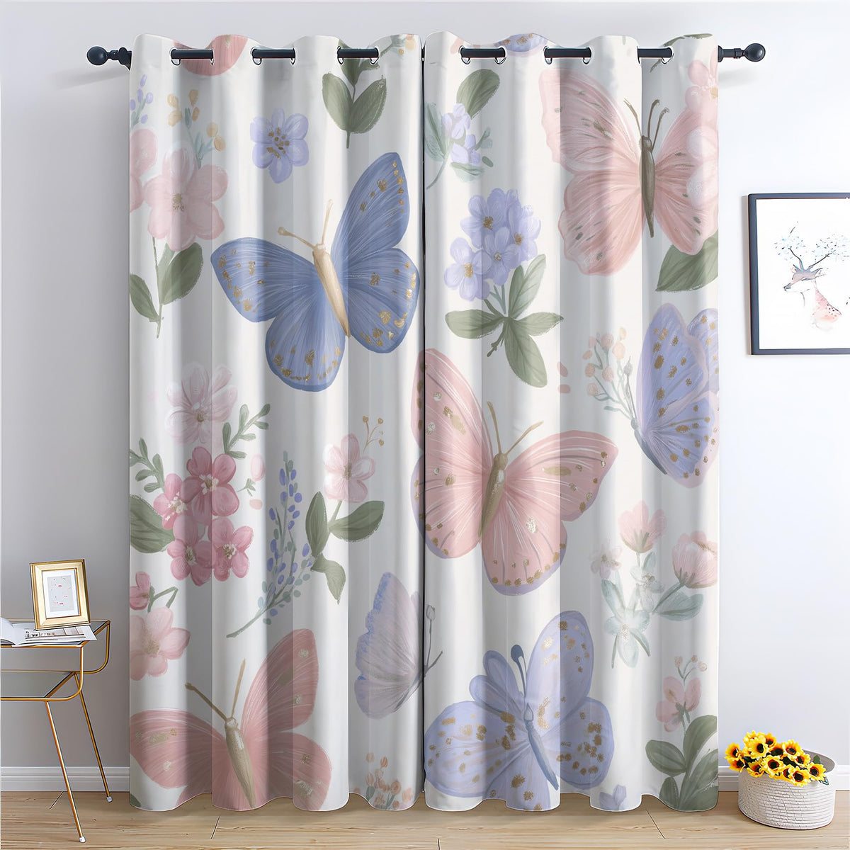 Floral Curtains 108 Inches Long 2 Panels Set, Spring Summer Flower Botanical Blackout Curtains for Bedroom, Room Darkening Thermal Insulated Grommet Drapes for Living Room, Floral Window Treatments
