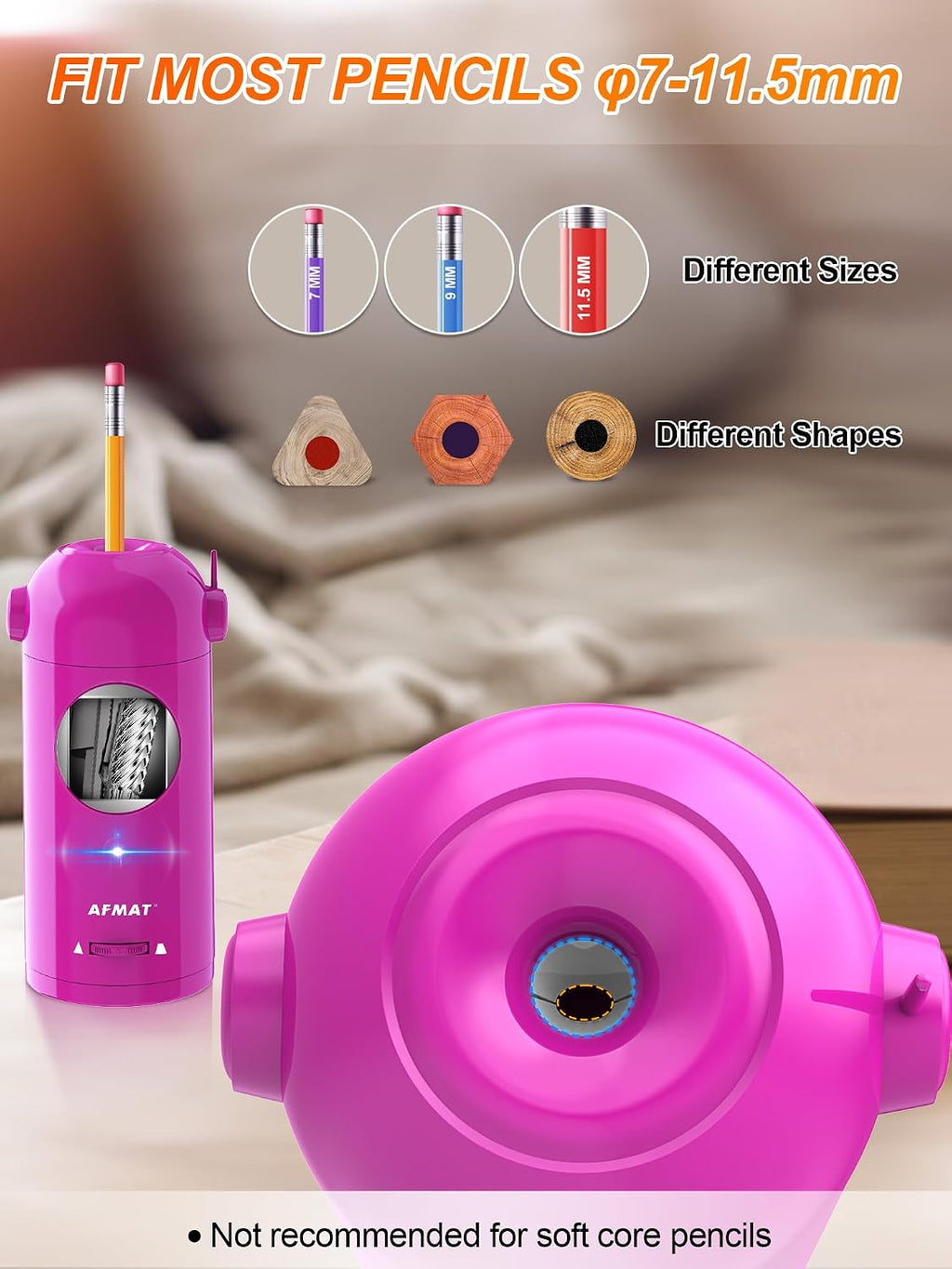 AFMAT Fully Automatic Pencil Sharpener, 2 Pack (Purple and Blue)