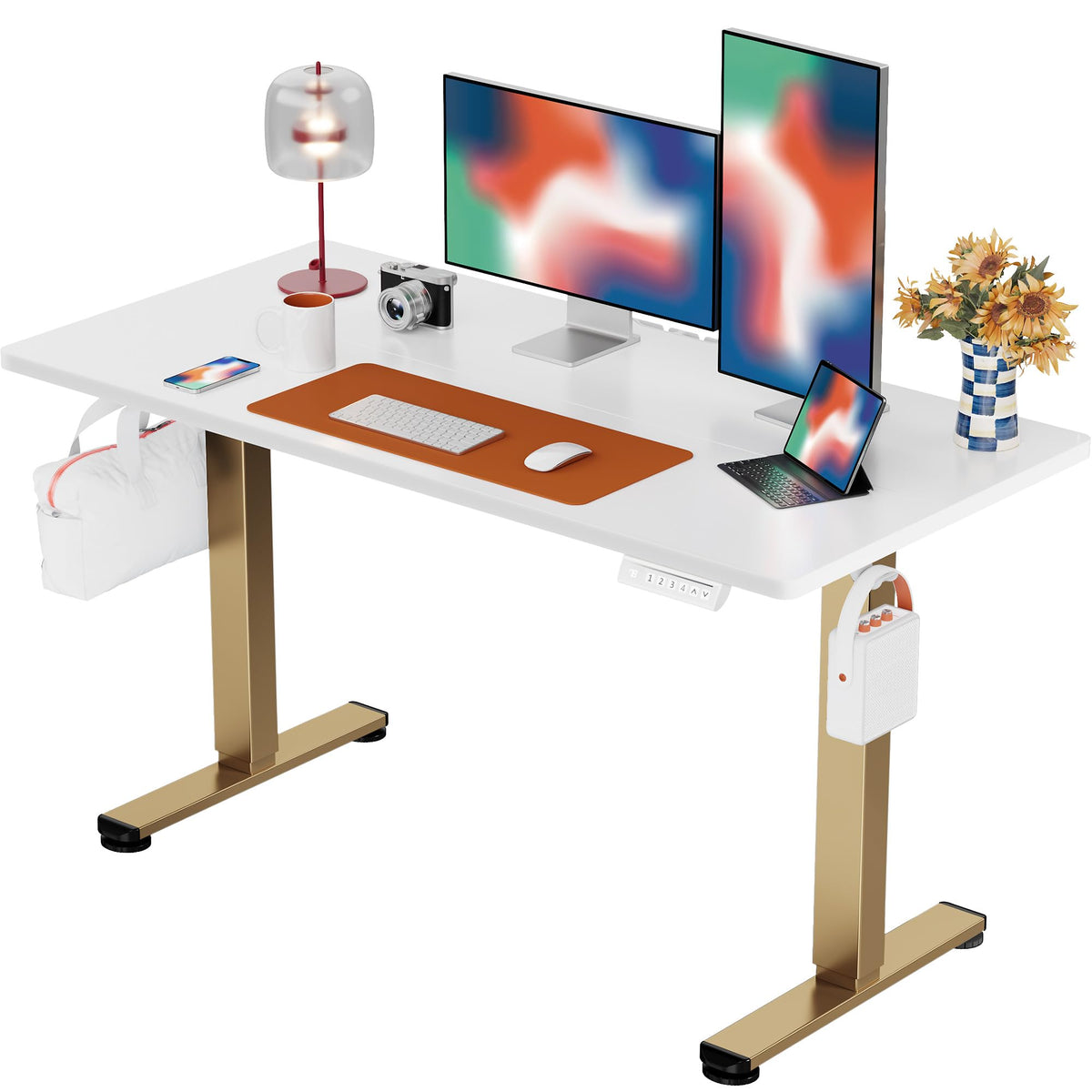 ErGear Height Adjustable Electric Standing Desk, 48 x 24 Inches Sit Stand up Desk, Memory Computer Home Office Desk, Vintage Brown