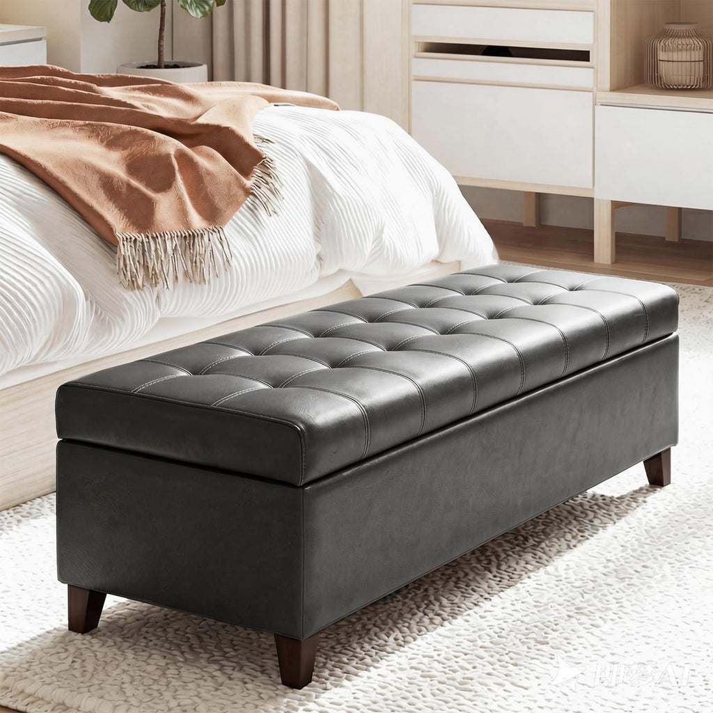 Joveco 51 Inch Storage Bench,Leather Tufted Storage Ottoman with Legs