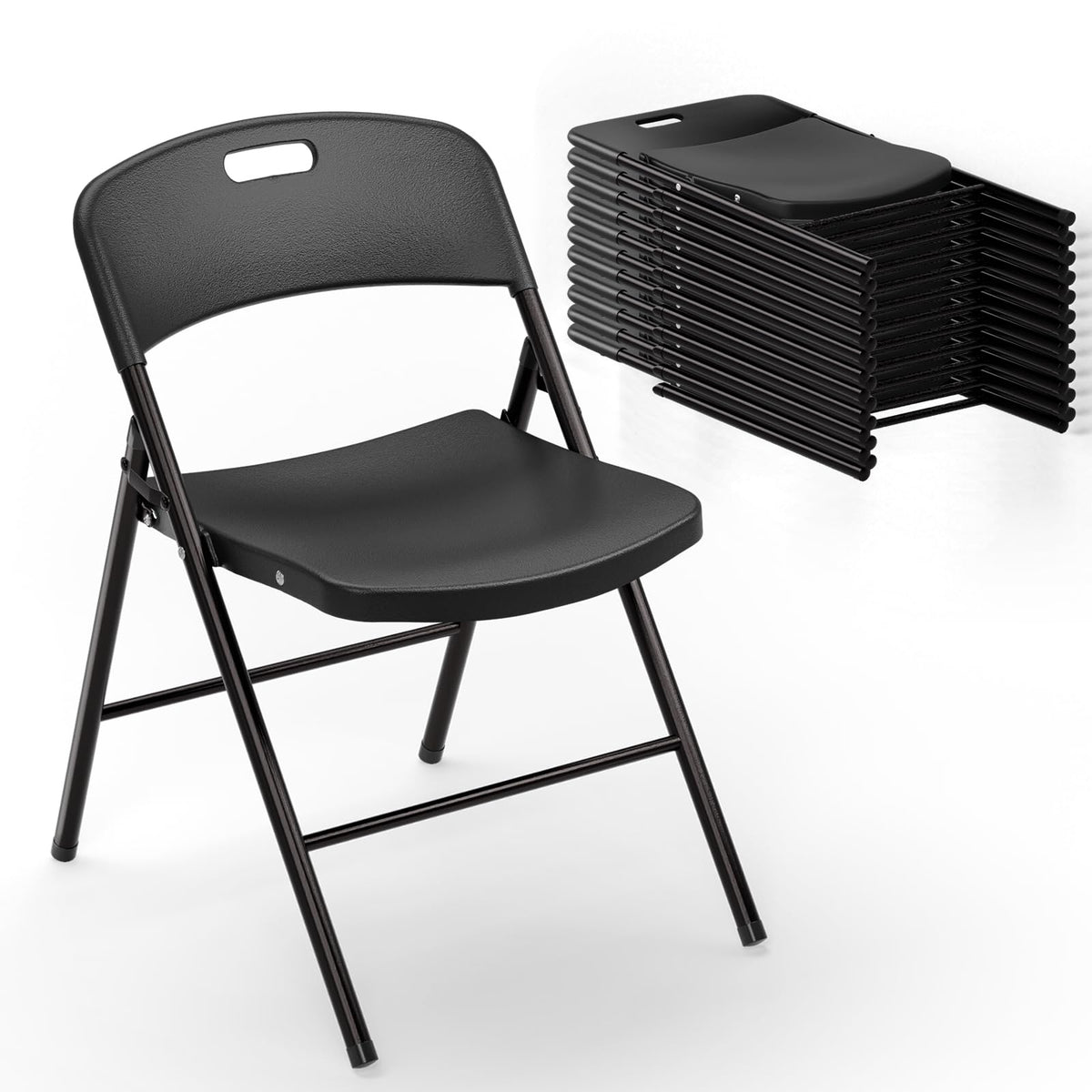 VINGLI Folding Chairs, Plastic Foldable Chair, Capacity up to 350 lbs, Portable Seating for Indoor Outdoor Events Parties Camping Work School Commercail (12, White)