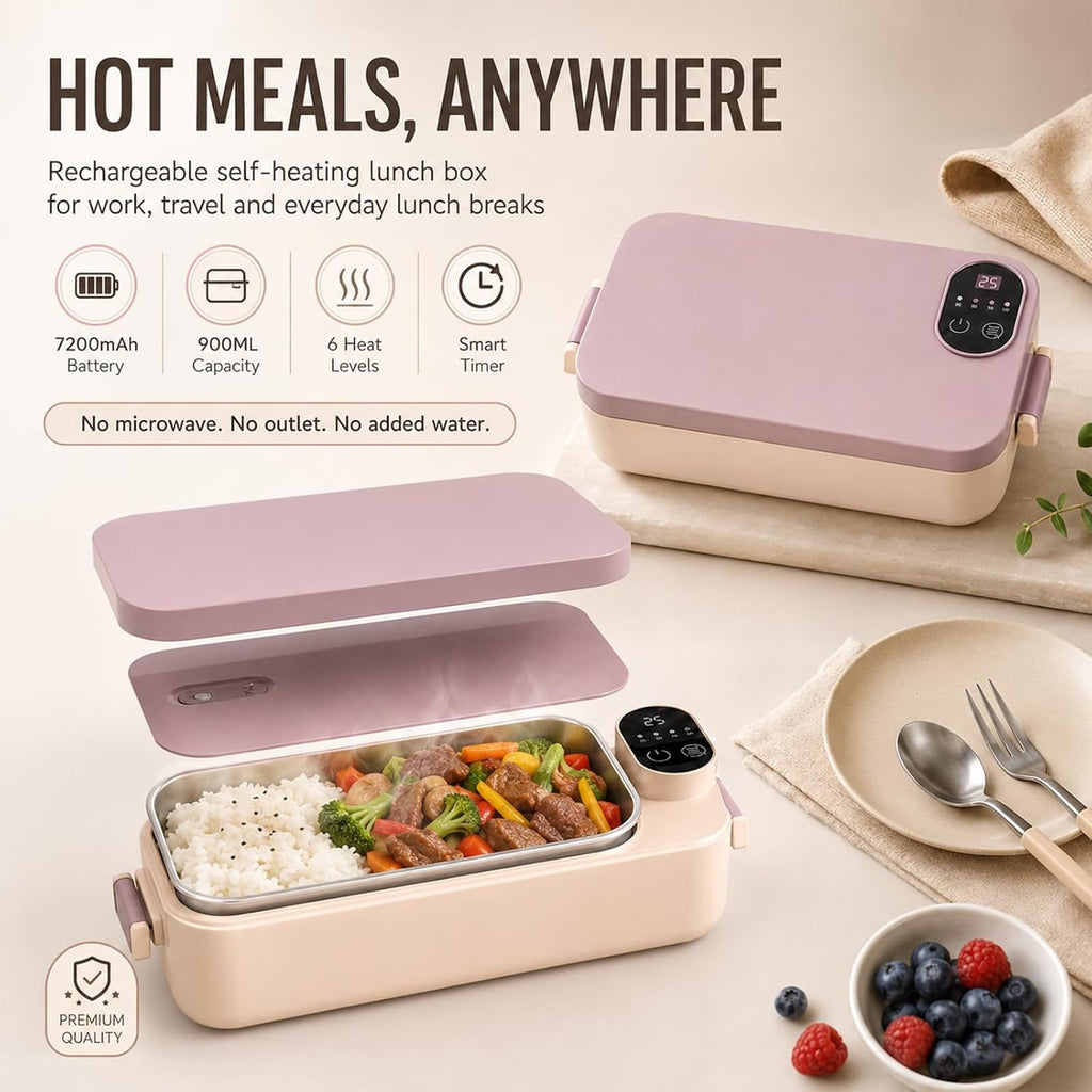Portable Electric Lunch Box with Self-Heating, 304 SS (Mix, Rechargeable*2)