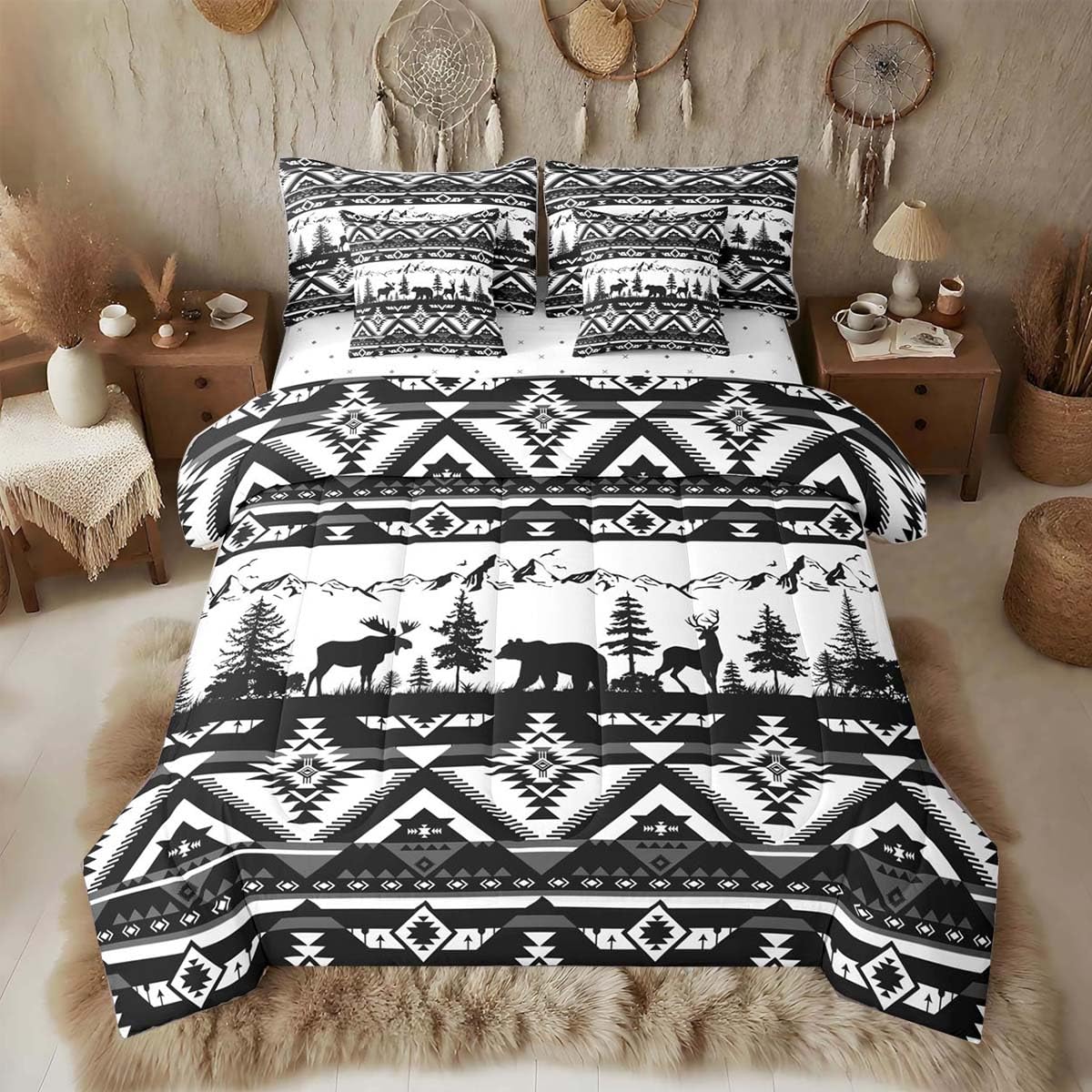 Feelyou Deer Comforter Set with Sheets King Size 7 piece Kids Rustic Deer Hunting Bedding Set Cabin Lodge Deer Bed in a Bag Farmhouse Nature Wildlife Antlers Brown Bed Set
