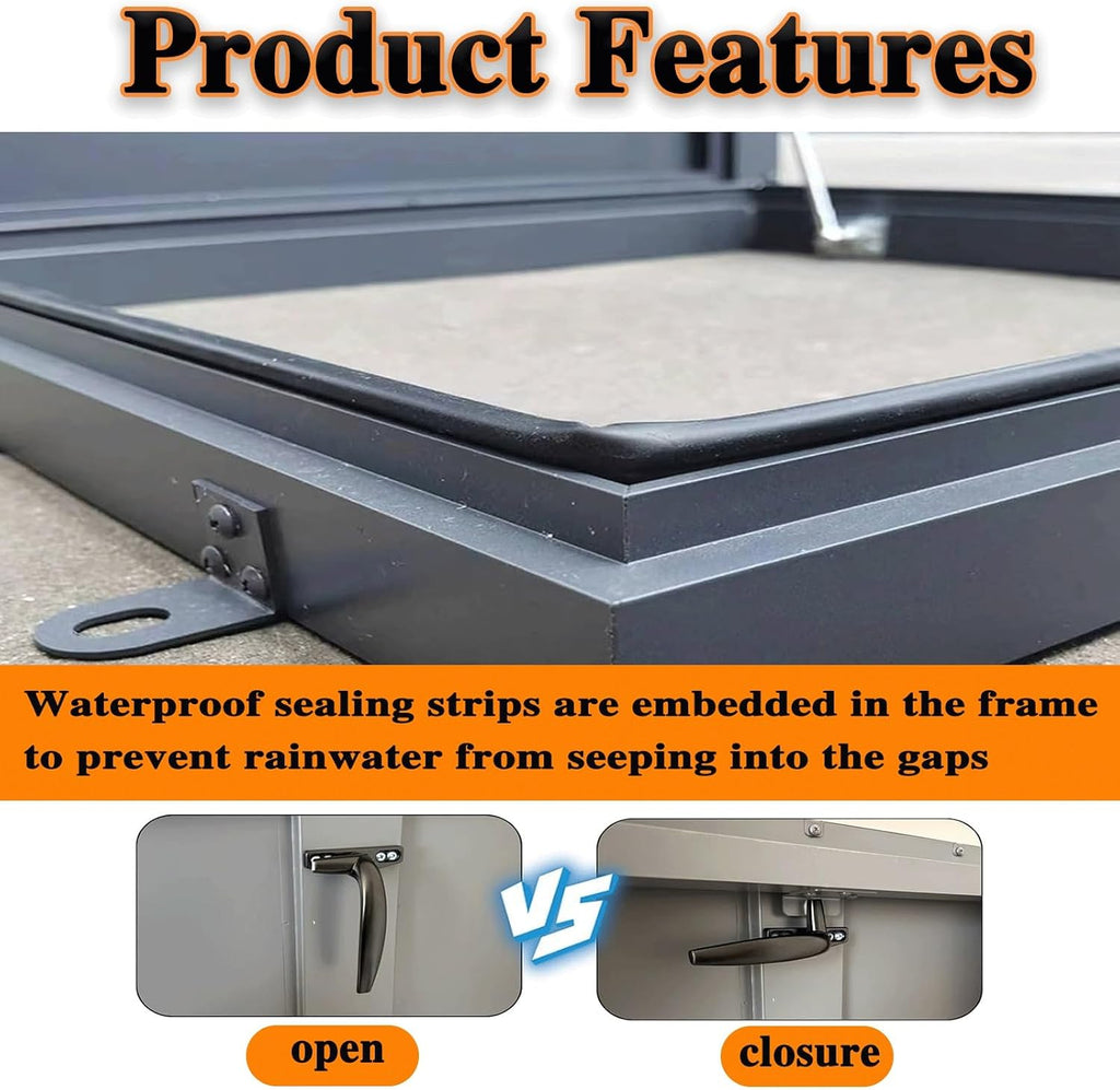 Black Galvanized Roof Hatch, 20x24in(51x61cm) Roof Access Hatch Roof, Attic Skylight Cover Steel Roof Hatch Vent Access Door, with Handle & Gas Shock Strut, for Warehouse Attic Cellar
