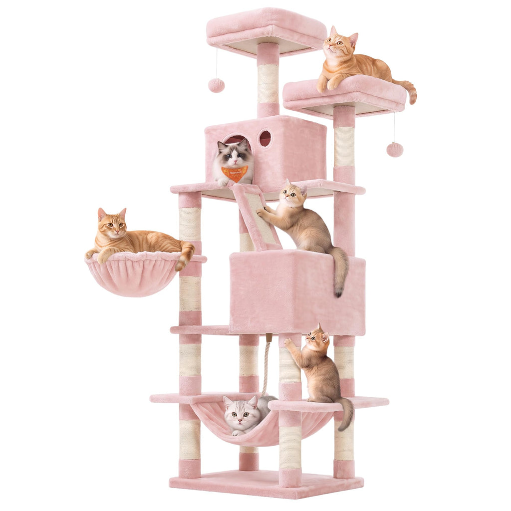 Feandrea Cat Tree, 81.1-Inch Large Cat Tower, Multi-Level Condo, Green