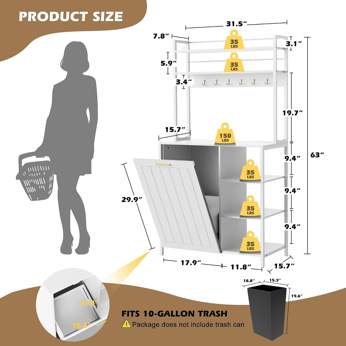 Kitchen Bakers Rack with Power Outlet, Microwave Oven Organizer