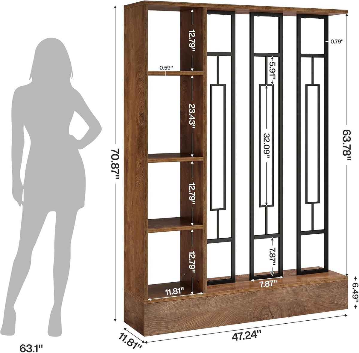 Tribesigns Room Divider with Shelves, 71" Freestanding Storage Room Divider