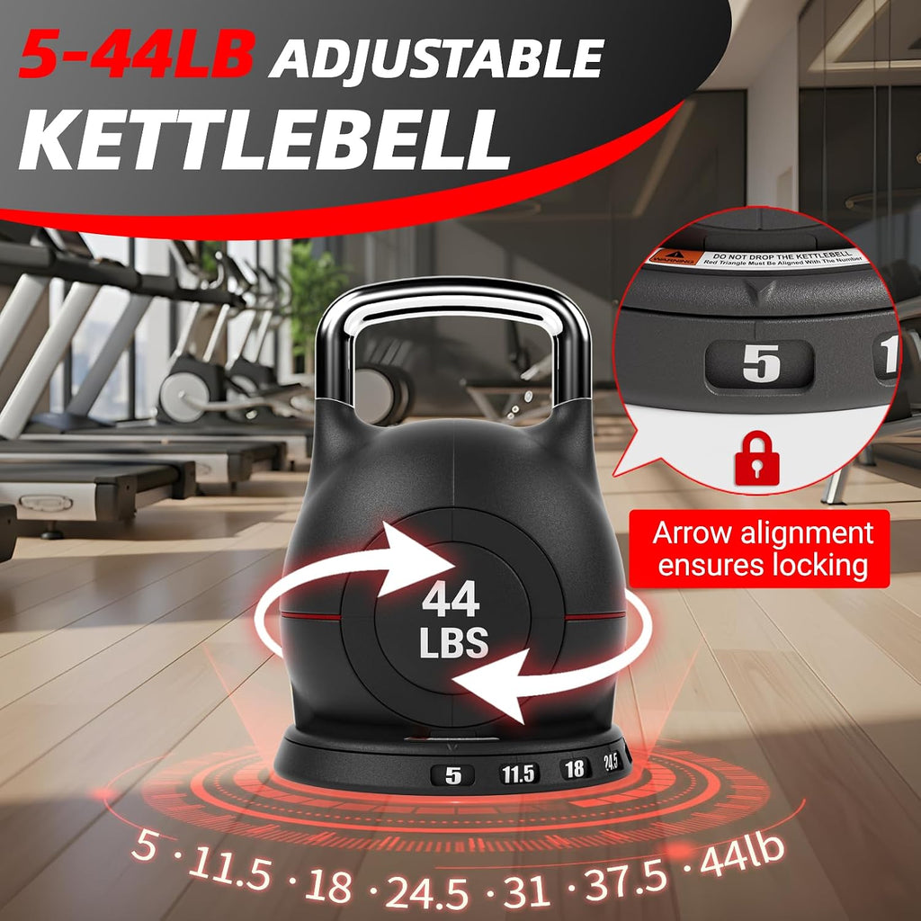 LIFERUN Adjustable Kettlebell, 22.5/44 LB Kettlebell with 7 Weight Levels