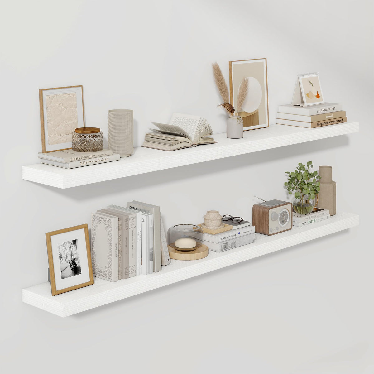 Fun Memories Floating Shelves - 2 Pack 12 Inch Rustic Wooden Wall Shelves - Extra Deeper & Thicker Wall Mounted Storage Shelf for Living Room, Kitchen, Farmhouse - 36" W x 12" D x 1.8" H - Brown