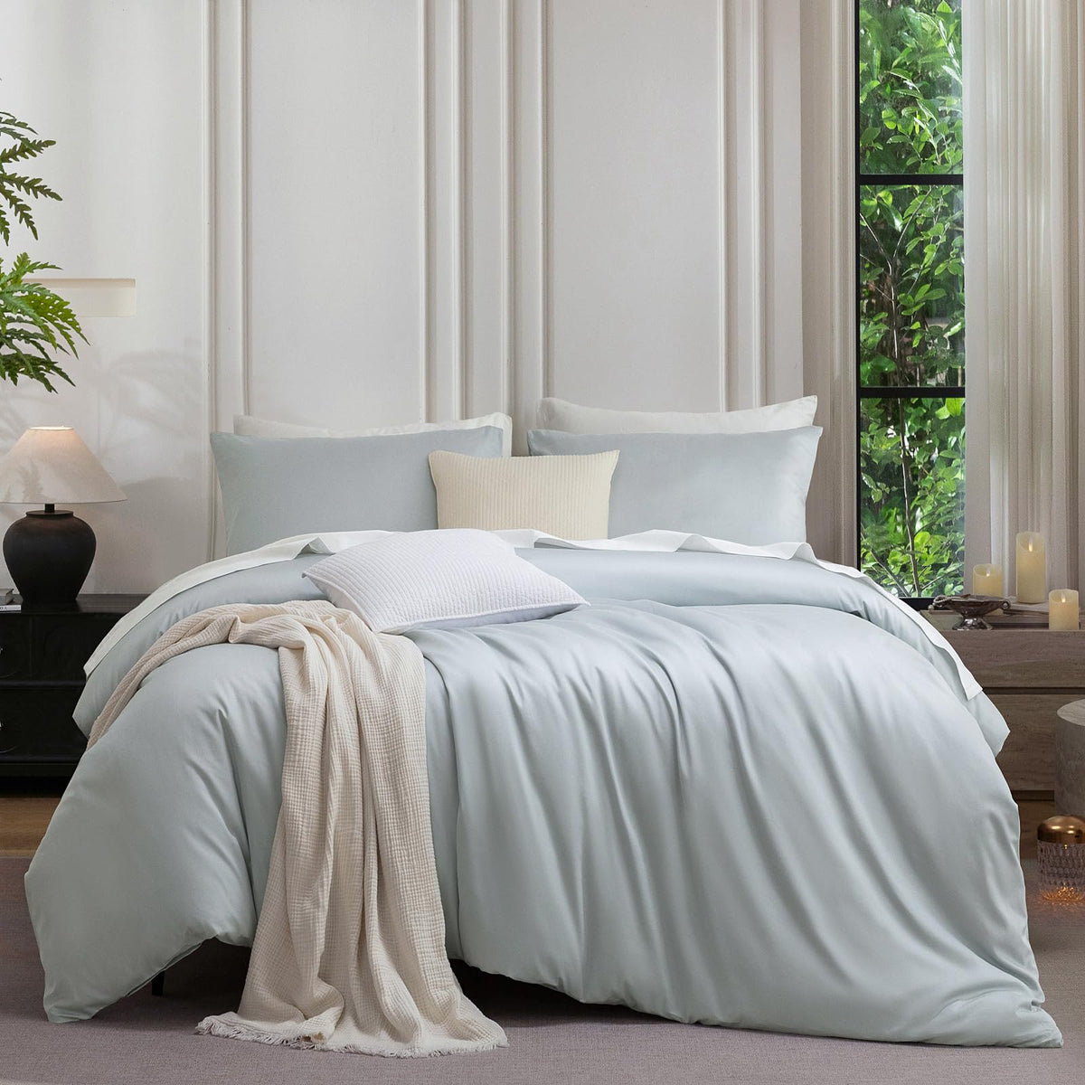 MooMee Queen Duvet Cover Set 100% Extra Long Staple Cotton Cooling Bedding