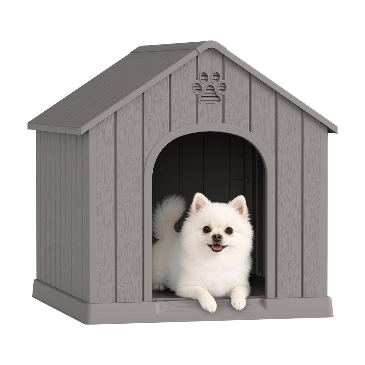 Fancyango Large Dog House Outdoor Indoor for Medium Large Dogs, Sturdy Plastic Waterproof Doghouse with Air Vents and Elevated Floor, Easy Clean and Assemble (Grey, 36.2''L×38''W×38''H)