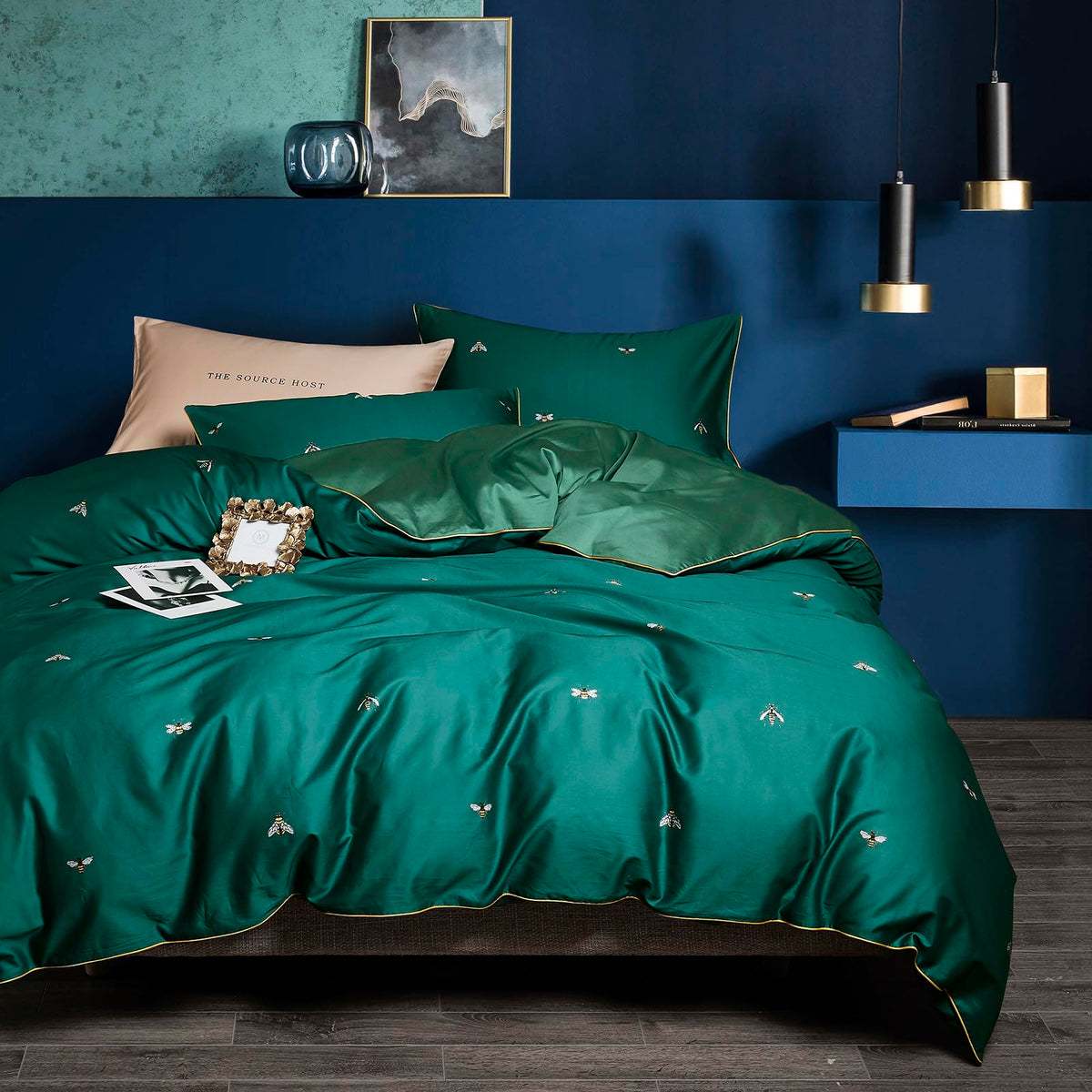 mixinni Garden Style Cotton Flowers and Birds Pattern Printed Duvet Cover Reversible Design Peacock Blue 3 Piece Bedding Duvet Set with Zipper Closure, Perfect for Him and Her-Queen Size