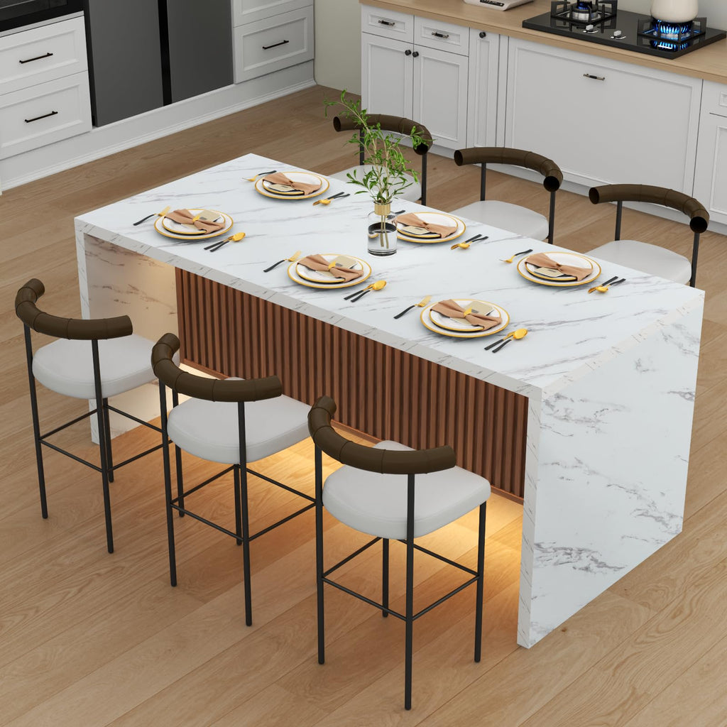 63" Large Imitation Marble Dining Table for 4-6 People, with LED Lights
