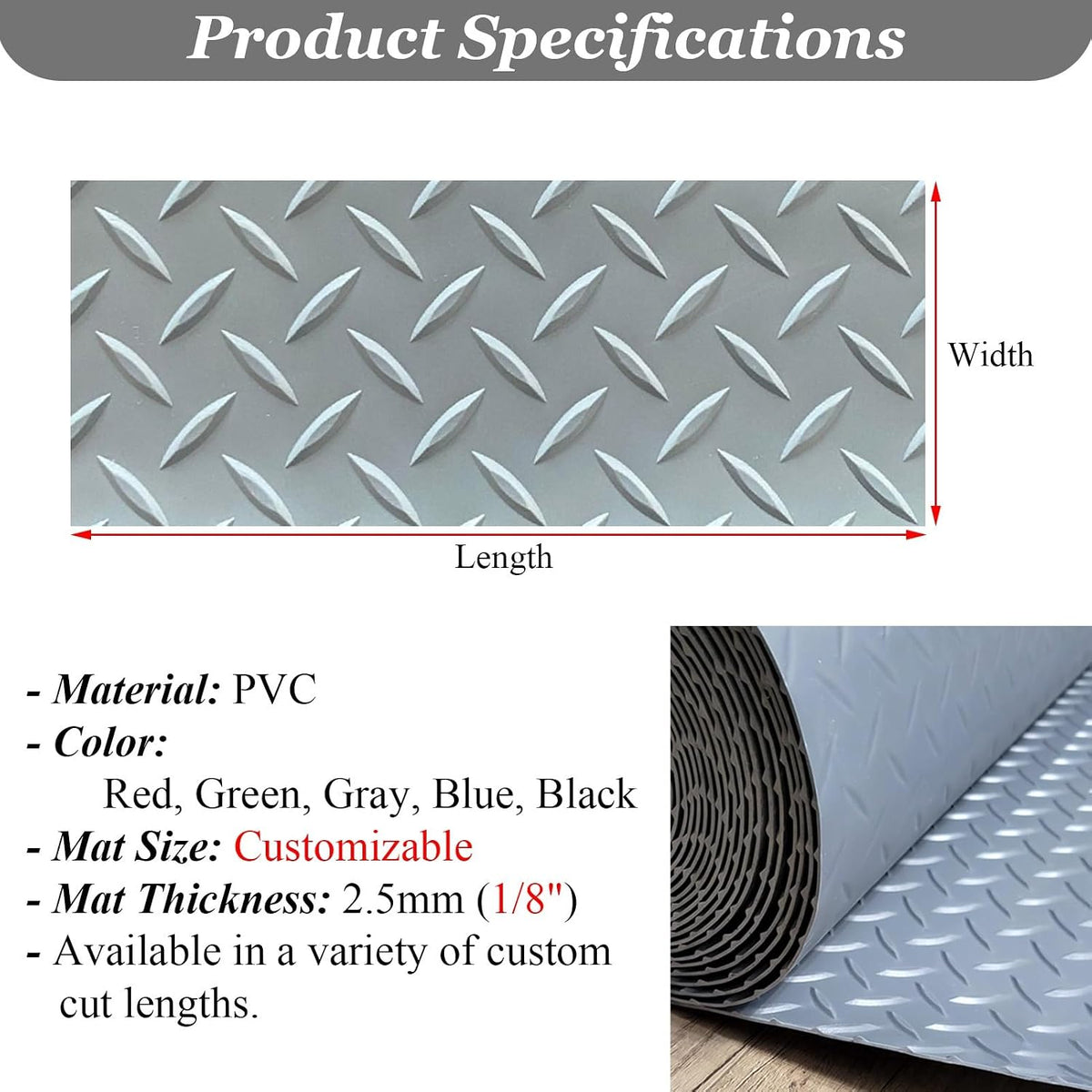 UrbanUp Garage Floor Mat Rubber Diamond Plate Garage Floor Mat, DIY Garage Flooring Roll Flexible, Gym/Camping/Ladder Mats(Red,1.5x2m (4.9 x 6.6ft))