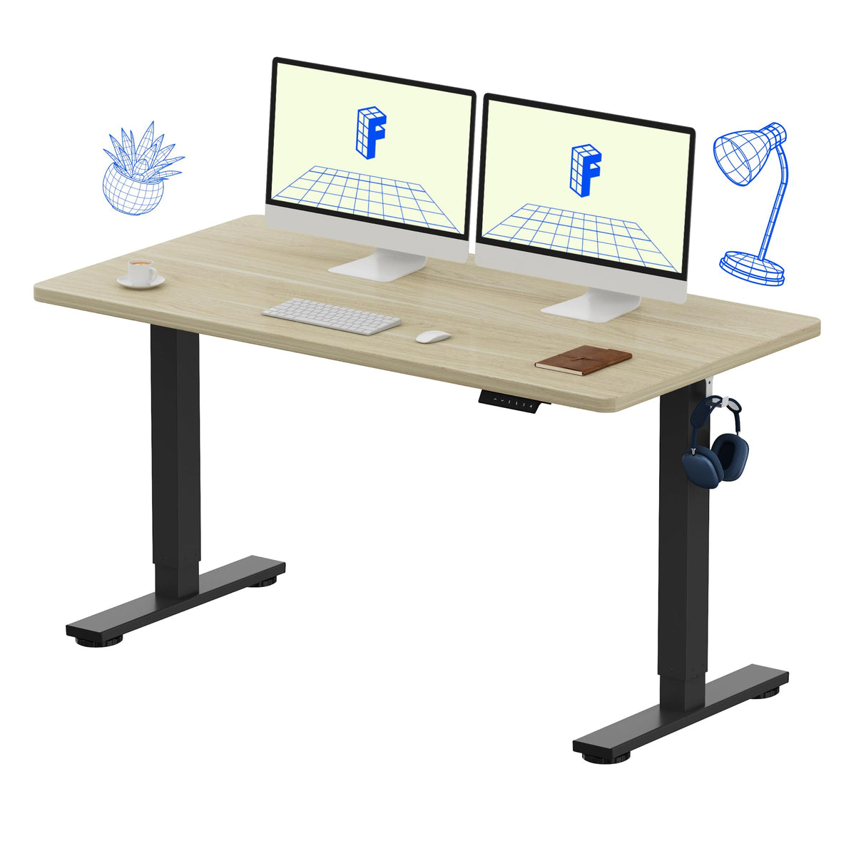FLEXISPOT EN1 One-Piece Standing Desk, Electric Adjustable with 4 Memory Presets, 176 LBS Capacity, Stable & Quiet, Seamless Desktop for Home Office & Dual Monitors, 48"x24" Maple(White Frame)