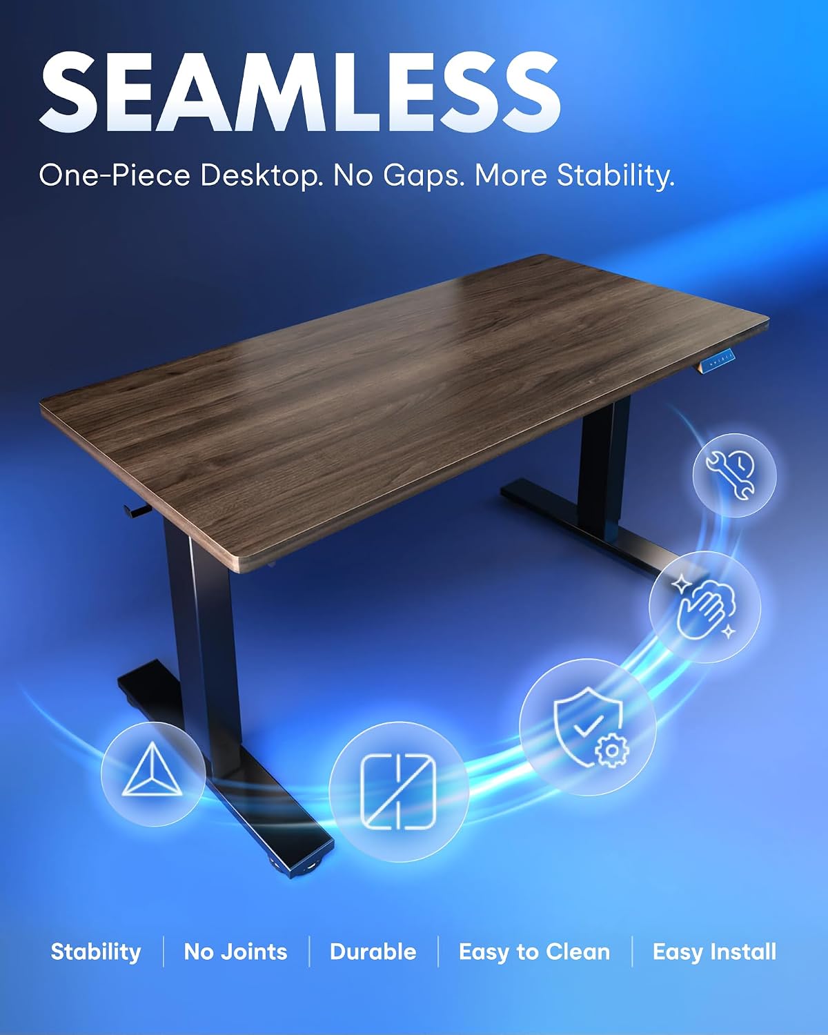 FLEXISPOT EN1 One-Piece Standing Desk, Electric Adjustable with 4 Memory Presets, 176 LBS Capacity, Stable & Quiet, Seamless Desktop for Home Office & Dual Monitors, 48"x24" Black Walnut