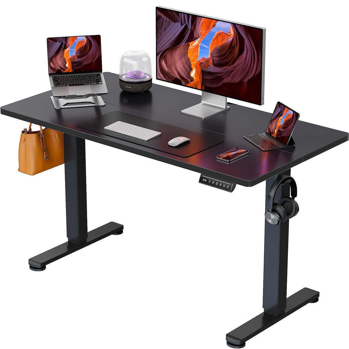 ErGear Height Adjustable Electric Standing Desk, 48 x 24 Inches Sit Stand up Desk, Memory Computer Home Office Desk, Vintage Brown
