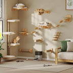 BYBYME 12-PCS Cat Wall Shelves, Pine Climbing System with Space Capsule