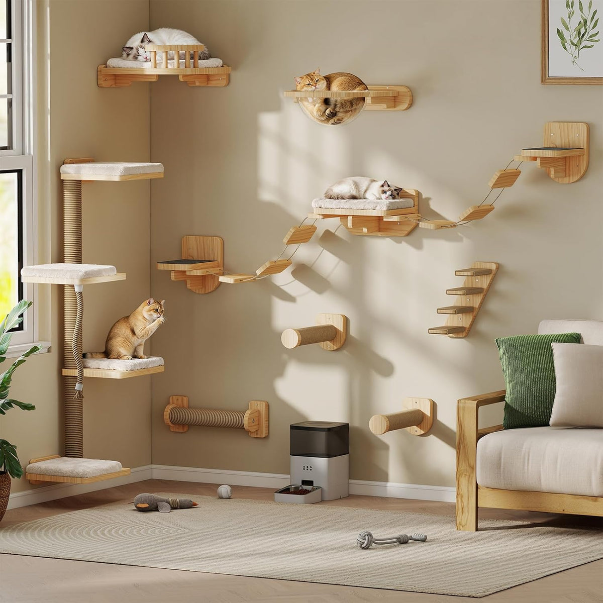 BYBYME 12-PCS Cat Wall Shelves, Pine Climbing System with Space Capsule