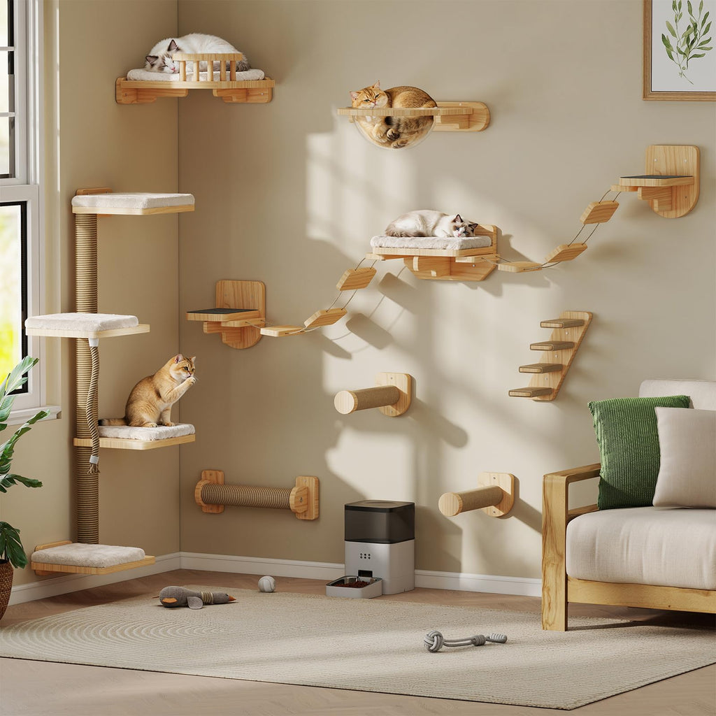 BYBYME 12-PCS Cat Wall Shelves, Pine Climbing System with Space Capsule