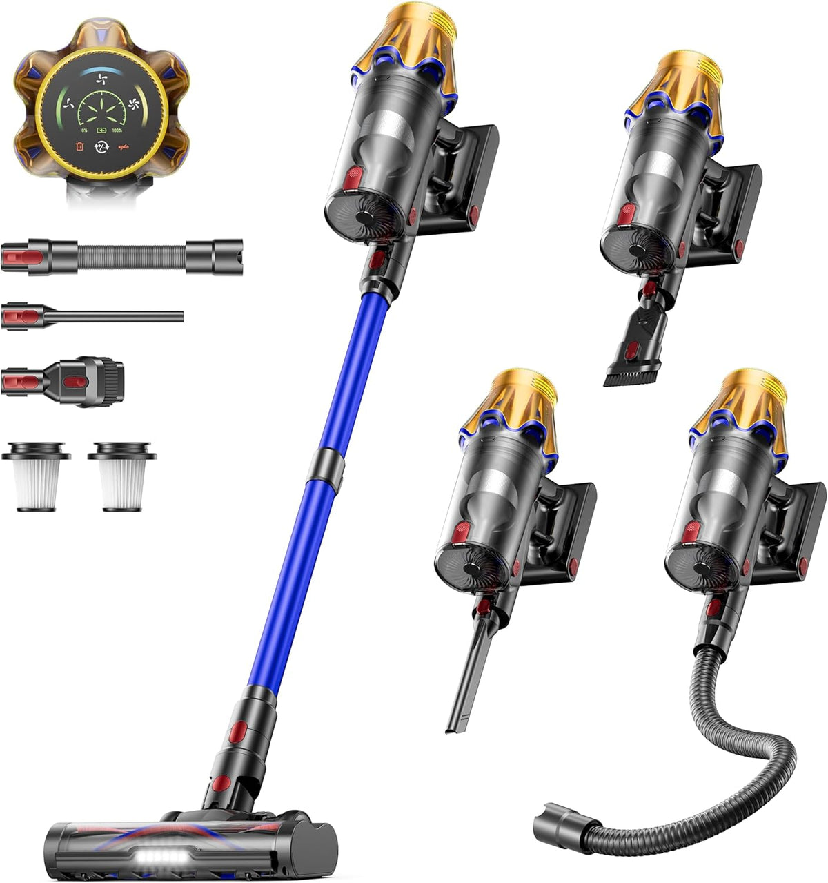 Cordless Vacuum Cleaner, Upgraded 650W 60KPA 70Mins Cordless Stick Vacuum Cleaner with Flexible Hose,Self-Standing,Touch Screen, Anti-tangle Wireless Vacuum Cleaners for Home/Pet Hair/Carpets/Floors