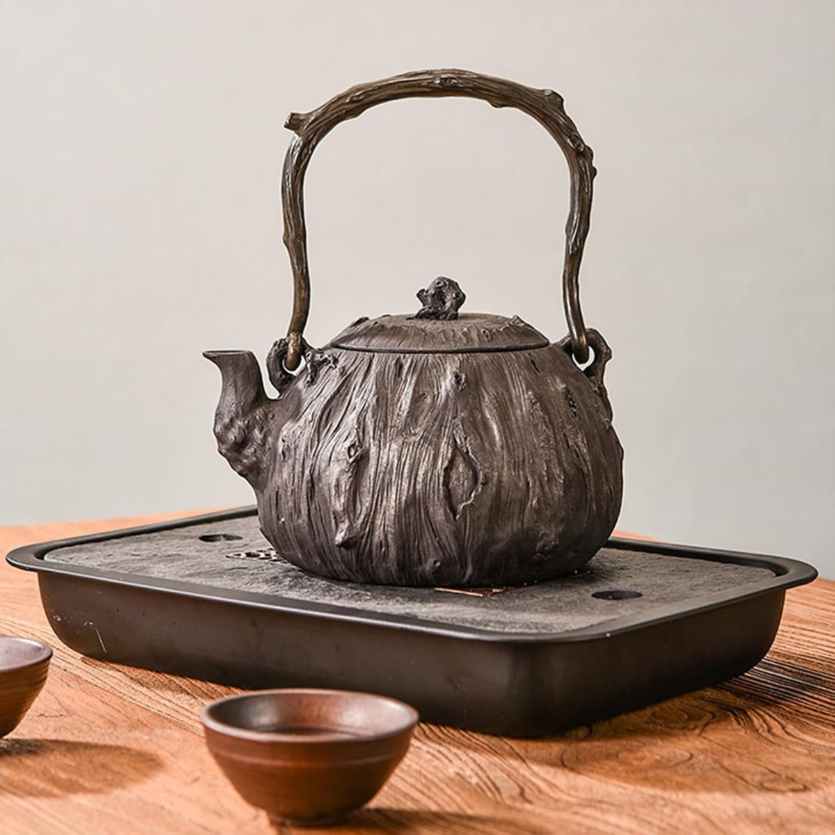 Cast Iron Teapot, Stovetop Safe Tea Kettle With handle, Asian Style Handmade Tea Pot For Home Camping Outdoor Use(1.2L, BlackB)