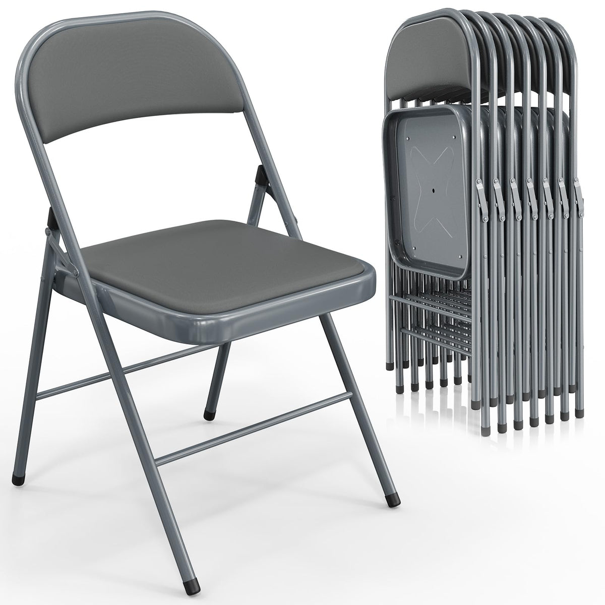 VINGLI 10 Pack Folding Chairs with Padded Seats, Metal Frame with Pu Leather Seat & Back, Capacity 350 lbs, Black
