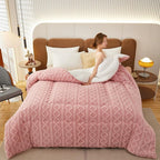 Breathable Warmth Fluffy Plush Double Sided Velvet Blanket,Thickened Super Soft Insulation Hibiscus Winter Quilt, Hibiscus Double Fabrics, for Cold Weather,Pink,220x240cm/5kg