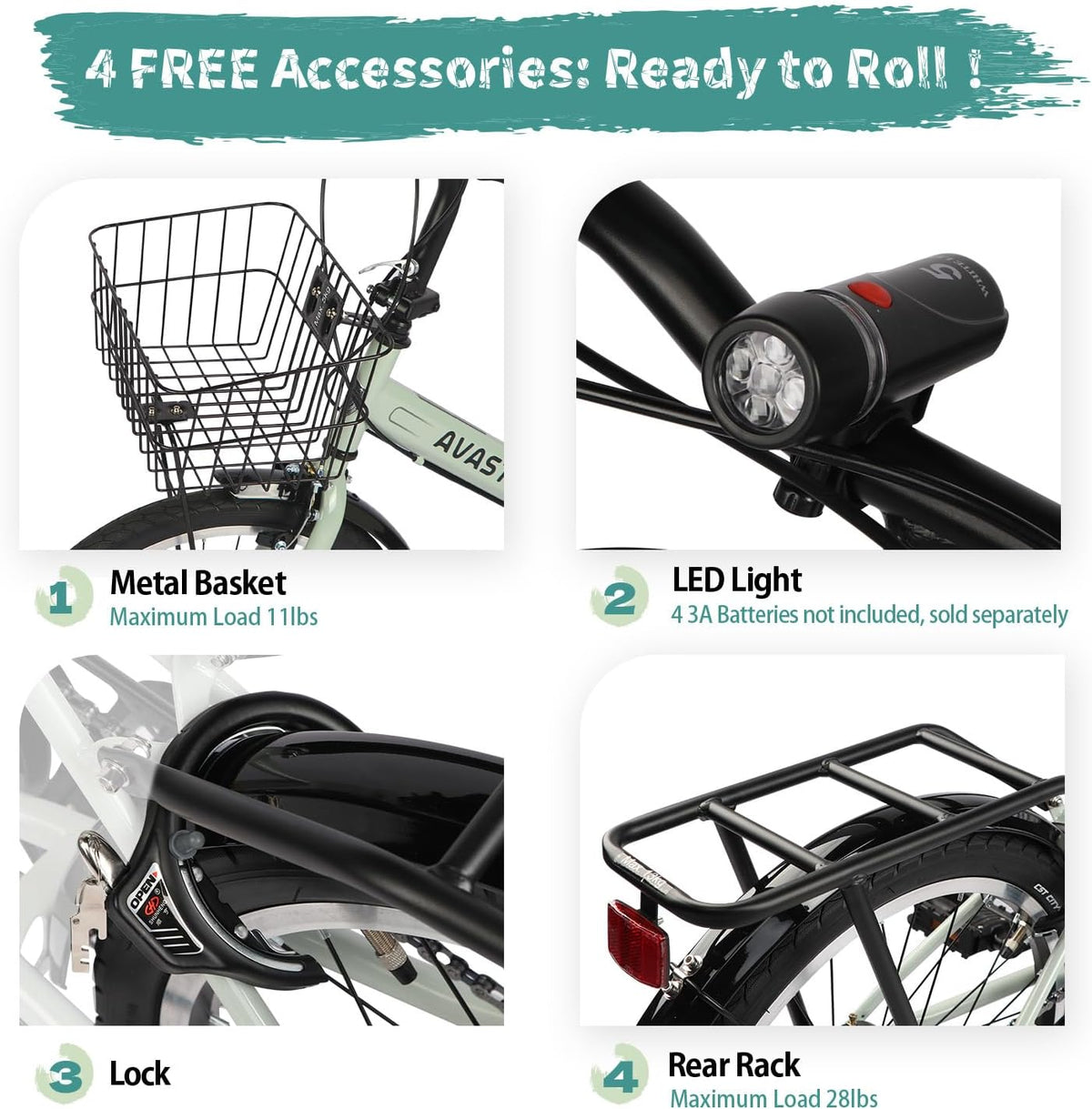 AVASTA Quartet Folding Bike, 20/24 Inch, 7-Speed, Dual Brakes