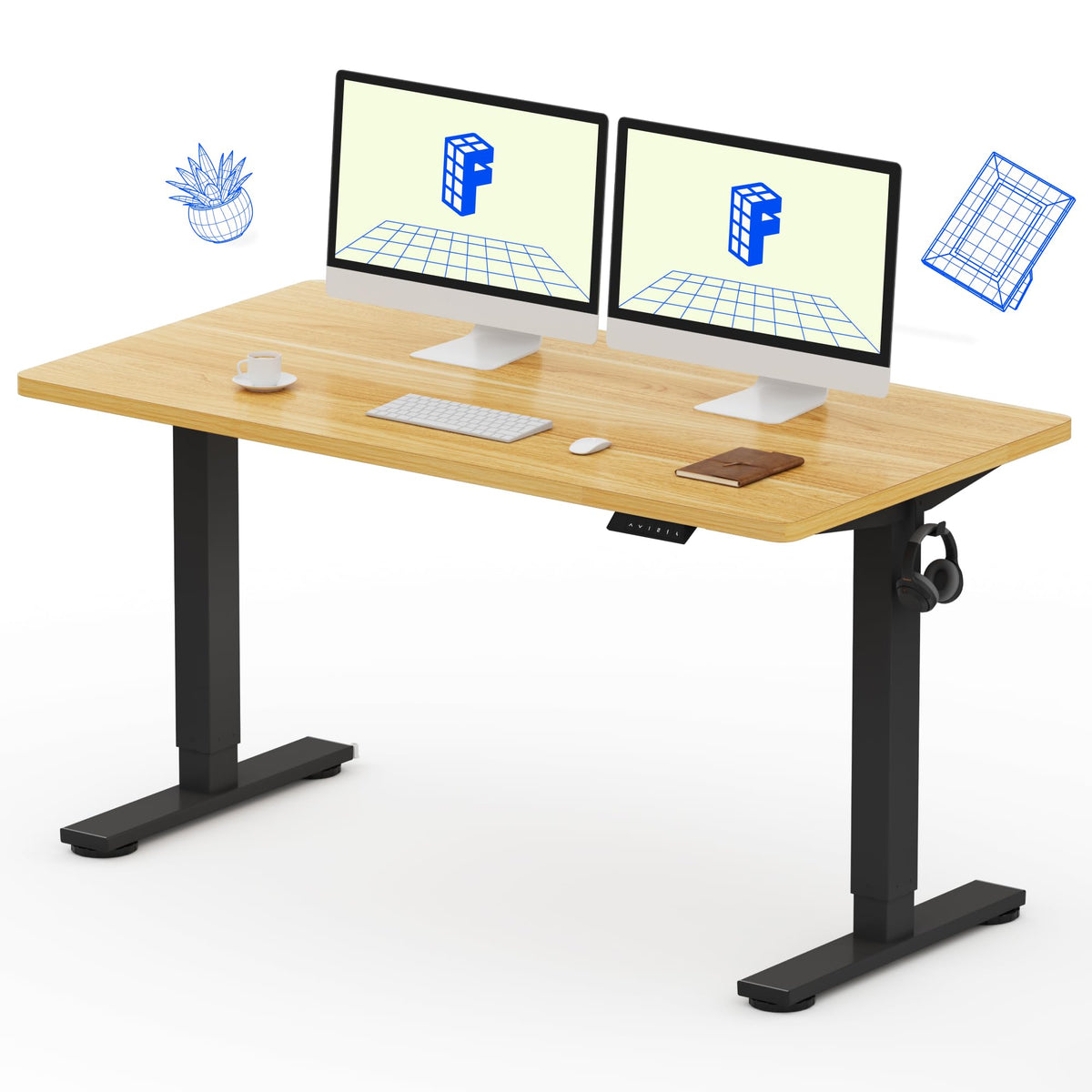 FLEXISPOT EN1 One-Piece Standing Desk, Electric Adjustable with 4 Memory Presets, 176 LBS Capacity, Stable & Quiet, Seamless Desktop for Home Office & Dual Monitors, 48"x24" Maple(White Frame)