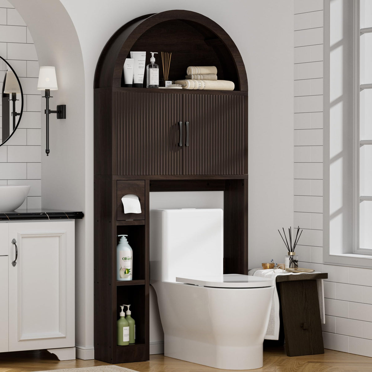 Spurgehom Over Toilet Storage Cabinet, Bathroom Arch Organizer,Wood