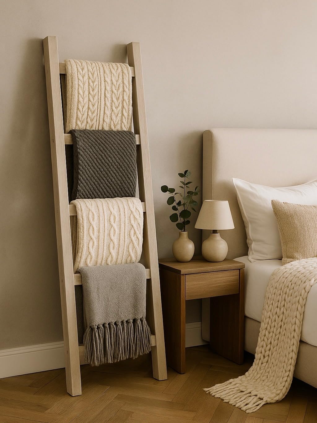 Rustic Blanket Ladder, 4 Feet Tall, 5 feet Tall, 6 feet Tall, Solid Wood, Multiple Stain Options (48 Inch Tall)