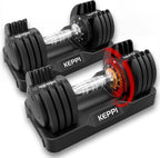 Keppi Adjustable Dumbbells Set of 2, Quick Adjust Weights for Home