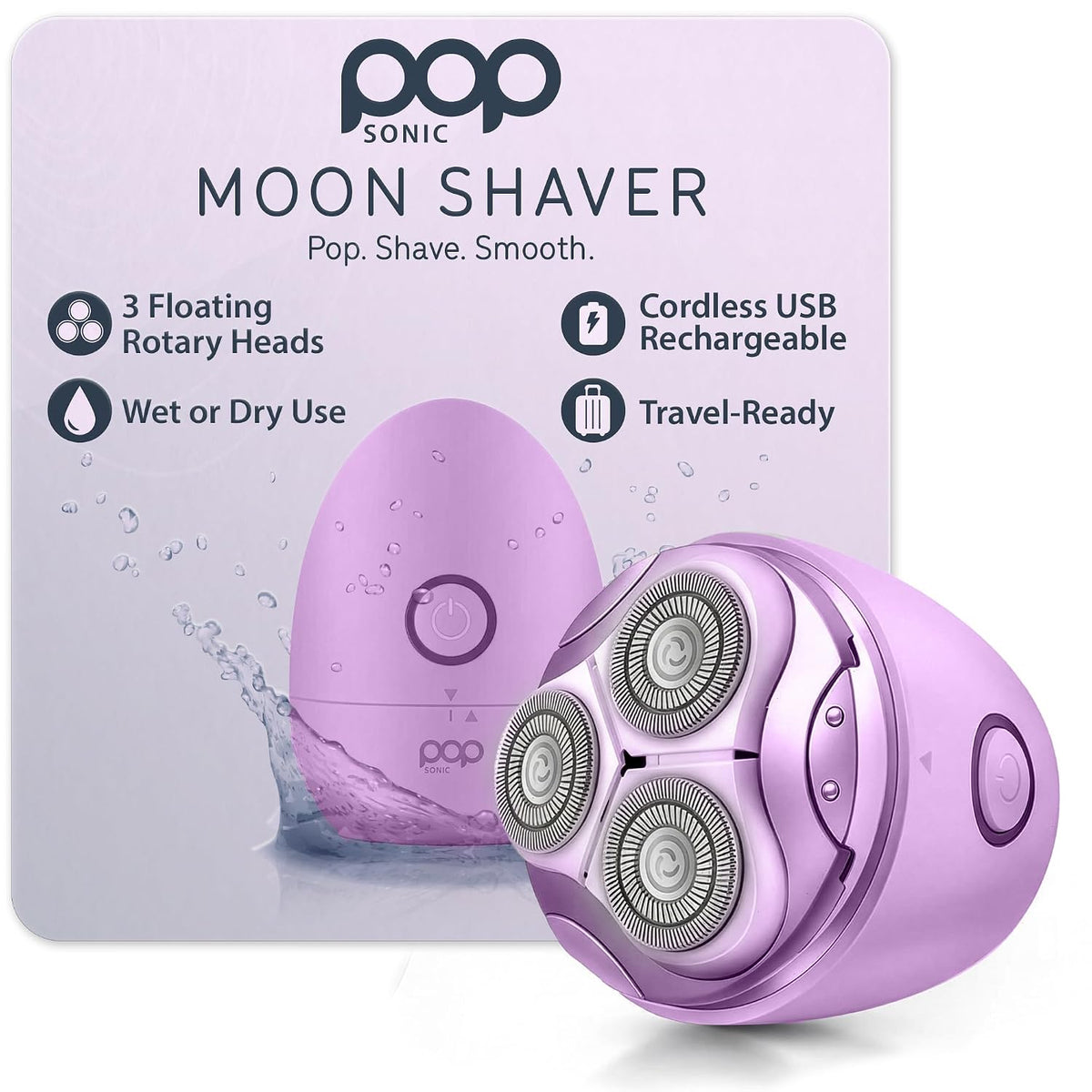 Pop Sonic Moon Shaver – 3-Head Electric Face & Body Shaver – (Rose Gold) – 3 Floating Rotary Heads Trimmer w/Removable Cap – Titanium Blades & Lithium-ion Battery – Razors for Women & Razors for Men