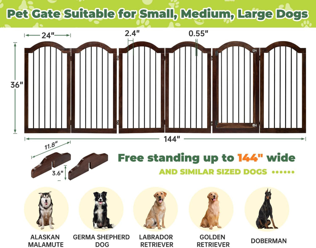PrimeZone 144" Extra Wide 36" Tall Free Standing Dog Gate Indoor with Door