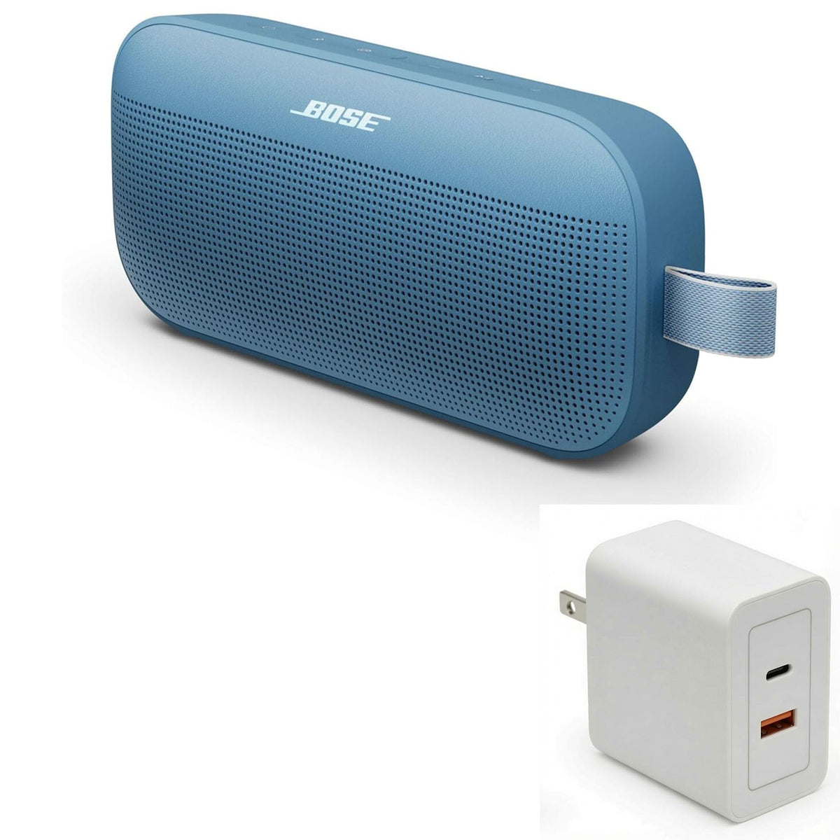 Bose SoundLink Flex Bluetooth Speaker (2nd Gen) Bundle with Fast Charger - Portable Outdoor Speaker with Hi-Fi Audio, Waterproof and Dustproof, USB-C, Up to 12 Hours Battery Life, (Black)