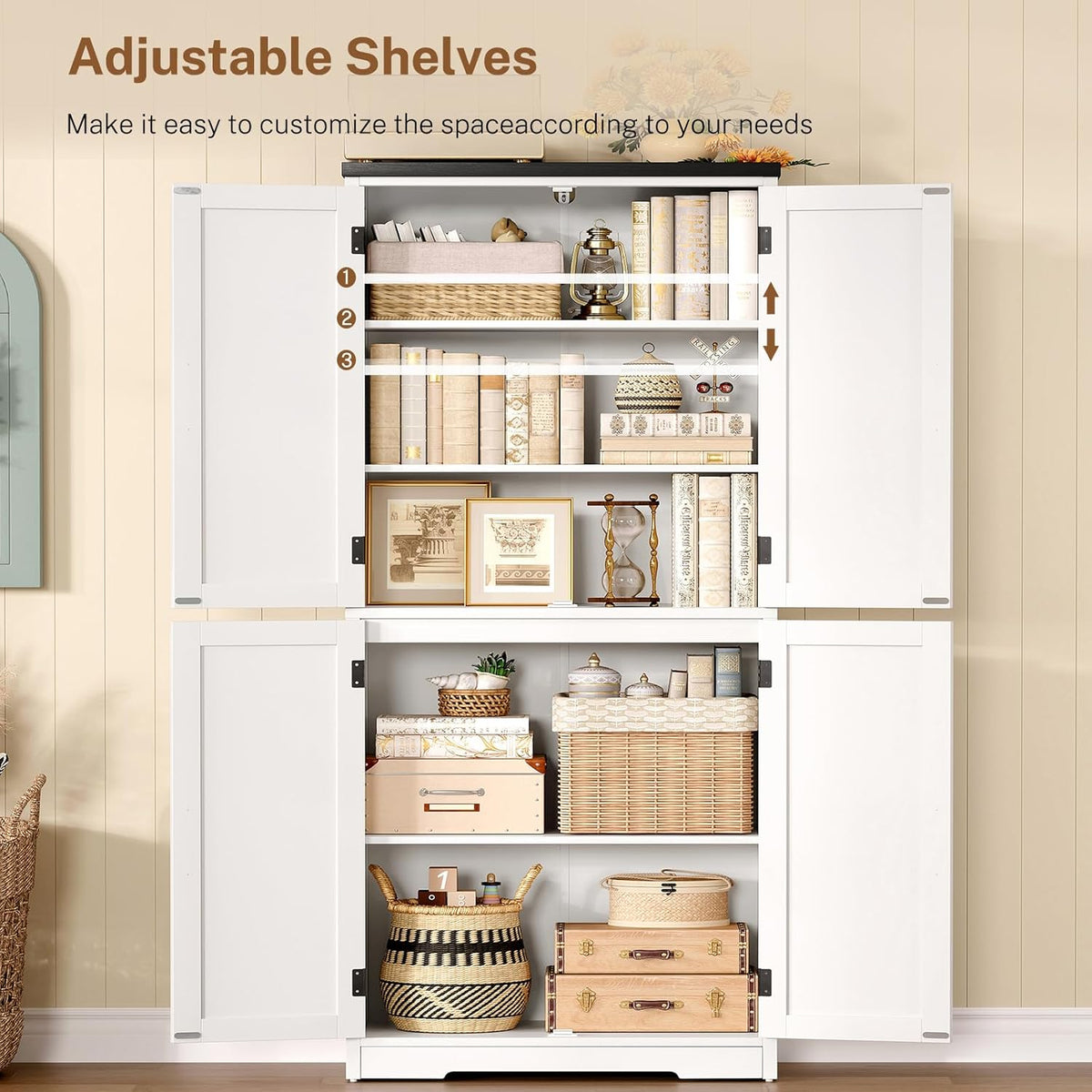 58.5" H Storage Cabinet, Farmhouse Kitchen Pantry Cabinet with 4 Doors
