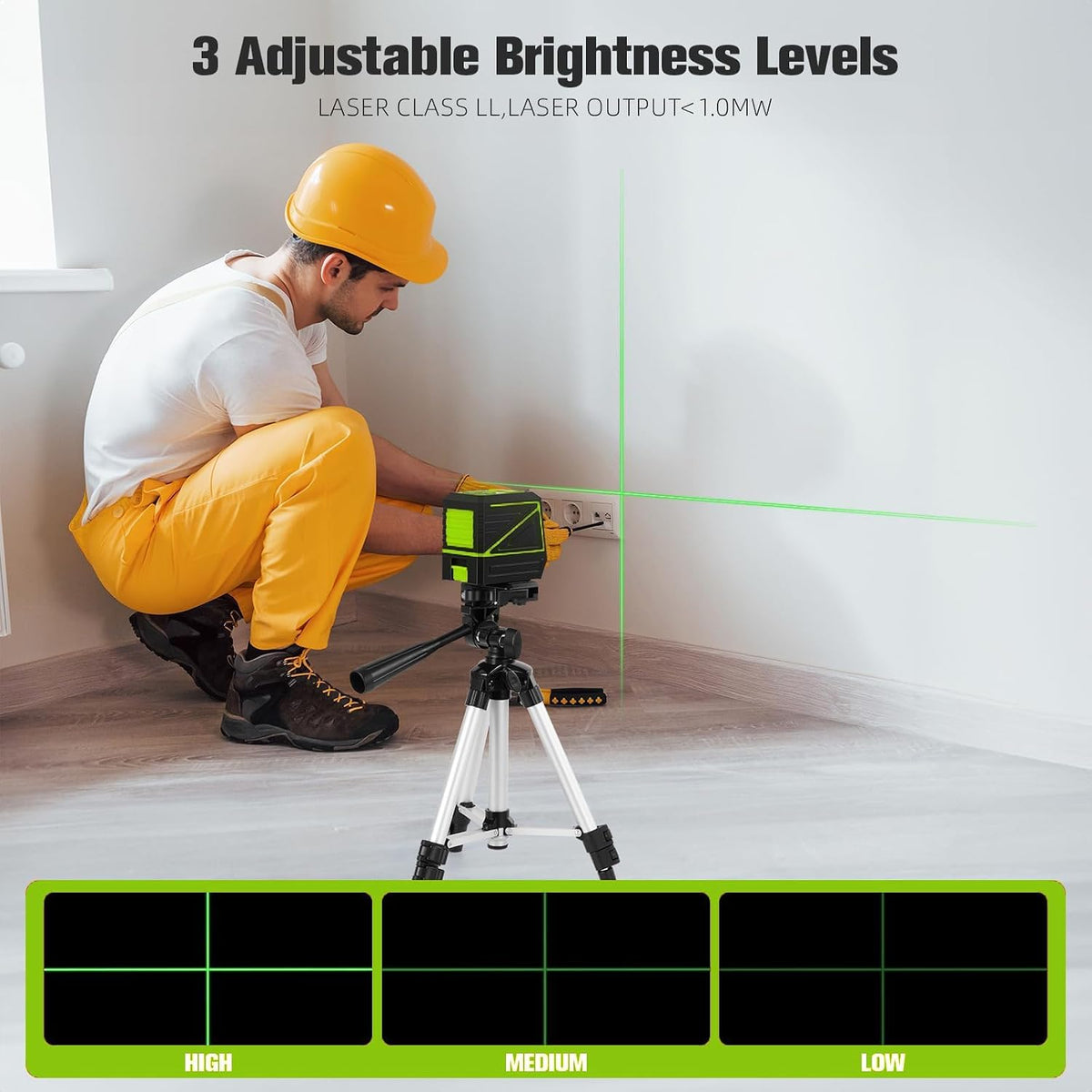 Laser Level with Tripod, 120 feet Green Cross Line Self Rotary Leveling Laser Level, Vertical and Horizontal Line, Rotatable 360 Degree, Manual Self leveling and Pulse Mode,IP54 Waterproof & Battery1