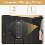 Hlivelood 55" Movable Kitchen Island with Drop Leaf and Power Outlet, Rolling Cart with Storage Cabinet, Island Table on Wheels for Kitchen with 2 Drawers, Spice Rack, Towel Bar, Garage Hook, Black